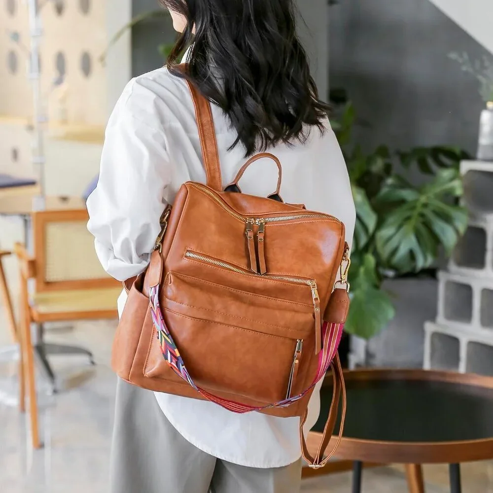 Women's Leather Backpack Purse Large Capacity Multi-Use Travel Work School